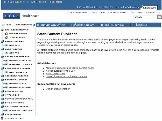 Screenshot of the David Geffen School of Medicine at UCLA's Content Management System